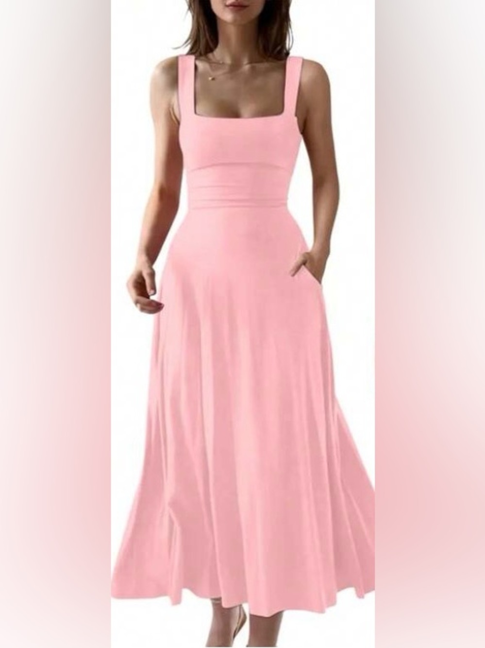 Soft Pink Women's Square Neck Maxi Dress